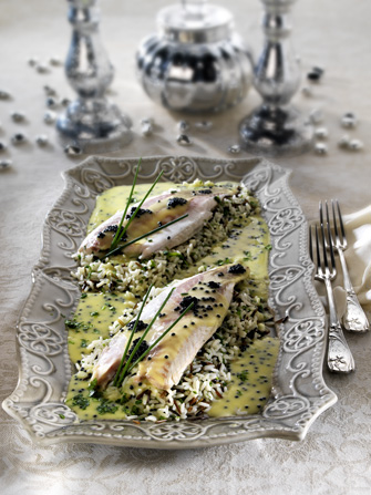 Lubina al Caviar con Arroz Salvaje