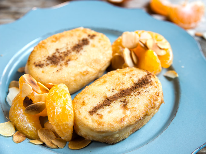 crema frita con mandarinas