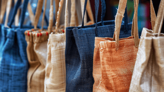 Bolsas de tela ordenadas