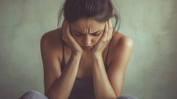 Una mujer se lleva las manos a la cara por el dolor