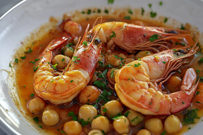 guiso de garbanzos con langostinos